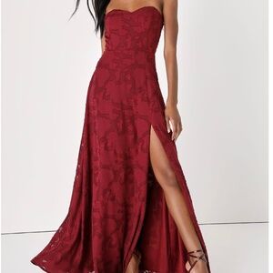 Lulus Burgundy Floral Strapless Maxi Dress